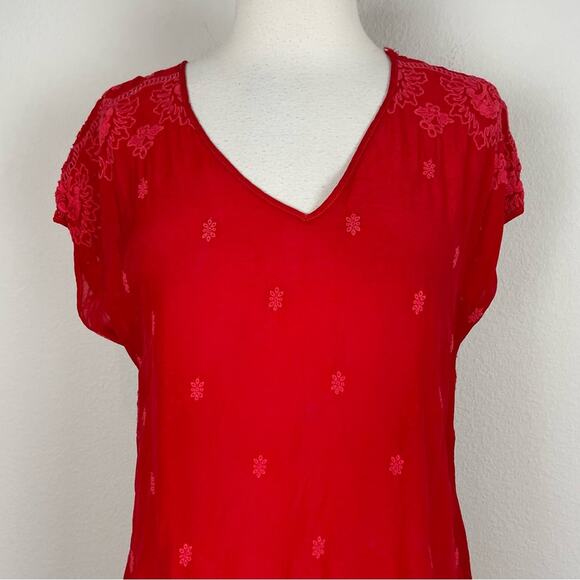 Johnny Was Red Embroidered Tunic top with Pockets Small - Picture 3 of 8